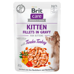 BRIT CARE CAT KITTEN FILLET TURKEY konservi kaķēniem Tītars mērcē 85g